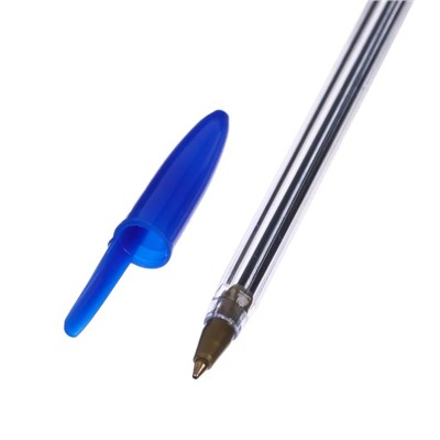 Набор ручек шариковых 4 штуки, стержень синий 0,7 мм, корпус прозрачный с синим колпачком