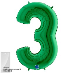 Шар фольгированный 40" «Цифра 3», цвет зелёный, инд. упаковка
