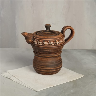 Чайник с подогревом "Домашний", декор, красная глина, 0.8 л
