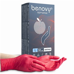 Перчатки нитриловые красные BENOVY Nitrile MultiColor 1 пара (L)