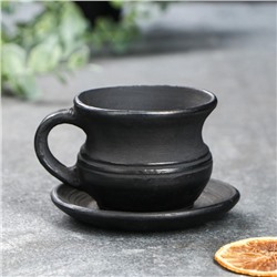 Чашка с блюдцем "Чёрная керамика дымленая" микс 0,1 л
