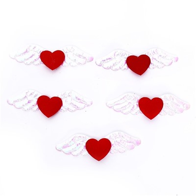 Сердечки декоративные «Крылышки», набор 5 шт., размер 1 шт: 7,5 × 2 см, цвет красный