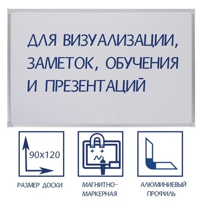 Доска магнитно-маркерная, 90х120 см, Calligrata СТАНДАРТ, в алюминиевой рамке, с полочкой