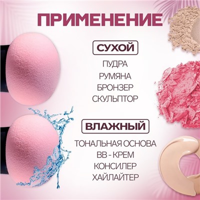Спонж для макияжа с ручкой «Стик», d 4,1 × 3 см, в футляре, цвет чёрный/розовый