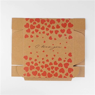 Коробка складная крафтовая «Сердечки», 21 × 15 × 5 см