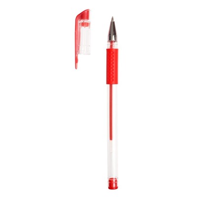 Ручка гелевая, 0.5 мм, стержень красный, прозрачный корпус, с резиновым держателем
