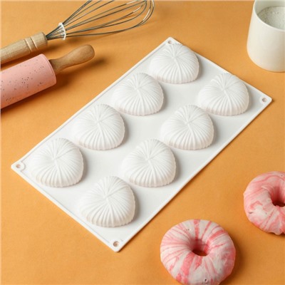Форма силиконовая для выпечки и муссовых десертов KONFINETTA «Вязаное сердце», 29,5×17×2 см, 8 ячеек, 5,5×6,5×1,5 см, цвет белый
