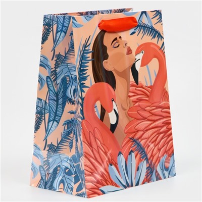 Пакет ламинированный «Девушка с фламинго», радужная голография, MS 18 х 23 х 10 см