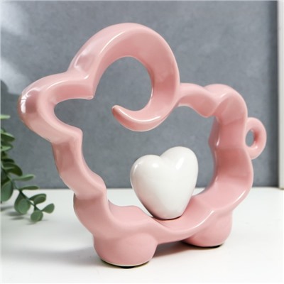 Сувенир керамика "Розовый барашка с сердечком" 18х5х21,5 см