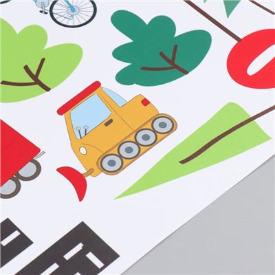 Наклейка пластик интерьерная цветная "Дорога и транспорт" набор 2 листа 30х90 см