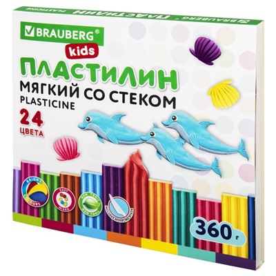 Пластилин мягкий (восковой) 24цв 360гр BRAUBERG KIDS