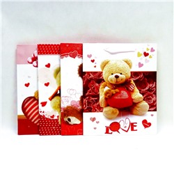 Пакет подарочный Медвежата (блестки) 26*32*10см 4 вида (12 в упаковке) YS-B-10