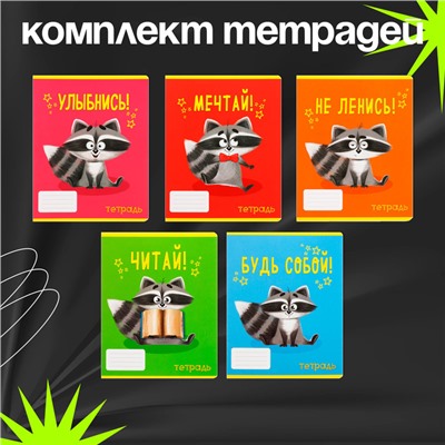 Комплект тетрадей из 10 штук, 24 листа в линию Calligrata "Советы енота", обложка мелованный картон, ВД-лак, блок офсет, 5 видов по 2 штуки