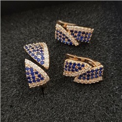 Шикарный комплект ювелирной бижутерии с позолотой, серьги с синими камнями, кольцо безразмерное, 43287, арт.947.124