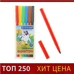 Фломастеры 6 цветов Centropen Пингвины 7790/06, линия 1.0 мм, пластиковый конверт