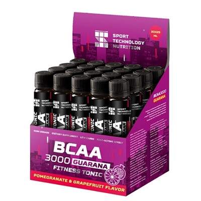 Комплекс аминокислот BCAA 3000 Guarana со вкусом граната и грейпфрута pomegranate & grapefruit SportTehnology 20 ампул по 25 мл.