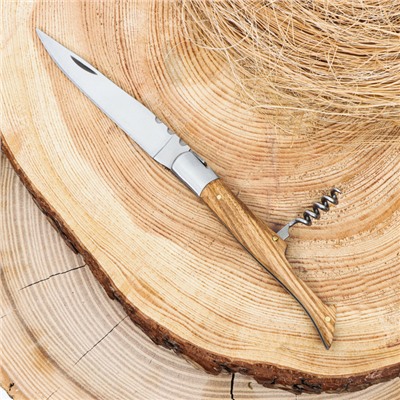 Нож складной "Плющ" 21см, клинок 95мм/3мм, со штопором, рукоять дерево