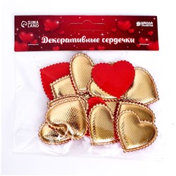Сердечки декоративные, набор 15 шт., размер 1 шт: 3,5 × 3 см, цвет красный,золото