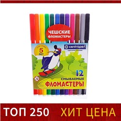 Фломастеры 12 цветов, Centropen 7790/12 Пингвины, пластиковый конверт, линия 1.0 мм