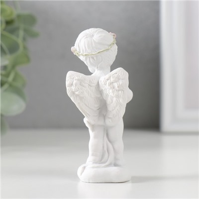 Сувенир полистоун "Белоснежный ангел в венке из роз с рогом изобилия" 8х3,5х4 см