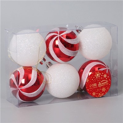 Набор шаров пластик d-6 см, 6 шт "Праздничный сюрприз" красный и белый