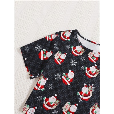Рождественская пижама с принтом санта-клауса & снежинки
