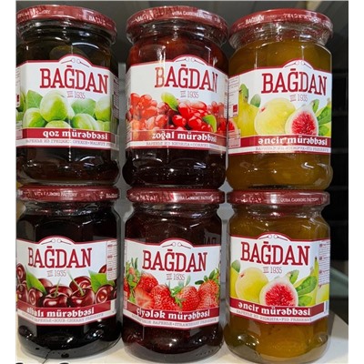 Варенье BAGDAN (390 гр) Вкусы на выбор! Возможны замены! Виды: -инжир, -зеленый грецкий орех, -вишня, -клубника, -кизил