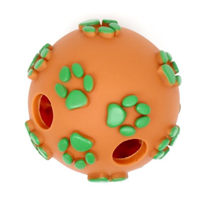 Мячик "Лапки" для собак с отверстиями, 8 см, оранжевый/зелёный