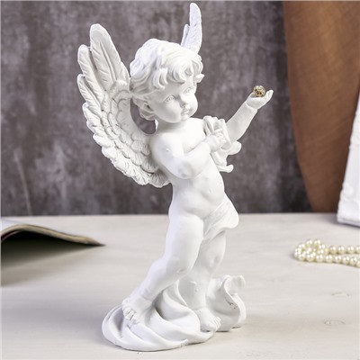Сувенир полистоун "Белоснежный ангел в тоге с шариком из страз"  25,5х14,5х8,5 см
