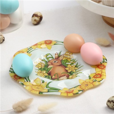Подставка стеклянная для яиц Доляна «Кролик в цветах», 8 ячеек, 22×22 см