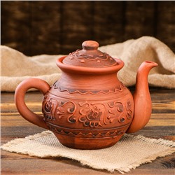 Чайник малый, с рисунком, декор, красная глина, 1 л