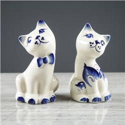 Набор для специй "Котята", 2 предмета, роспись, бело-синий, керамика, 12 см