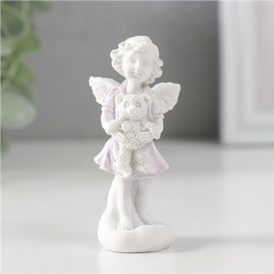 Сувенир полистоун "Белоснежный ангел в цветной тоге с мишкой" 7,2х3,5х2,8 см