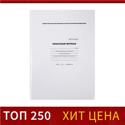 Классный журнал для 1-4 классов А4, 88 листов, твёрдая обложка, белый блок