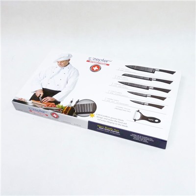 Набор кухонных ножей Zepter 6 предметов (5 ножей+овощечистка) ZP-002 (Аналог) Волнооборазные лезвия