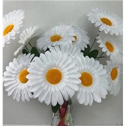 Цветы искусственные декоративные Ромашки крупные белые (два ряда лепестков) (6 цветков) 45 см