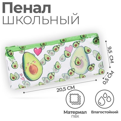 Пенал школьный на молнии Avocado with love, 20.5 х 9.5см