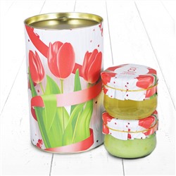 Подарочный Набор "Тубус 8 Марта С праздником весны и красоты Тюльпаны с киви и акациевый мёд"