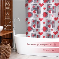 Штора для ванны Доляна «Сердца», 180×180 см, полиэстер