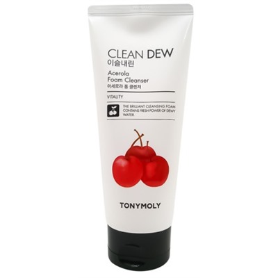 Пенка очищающая с экстрактом ацелоры CLEAN DEW Acerola Foam Cleanser TONYMOLY  180 мл.