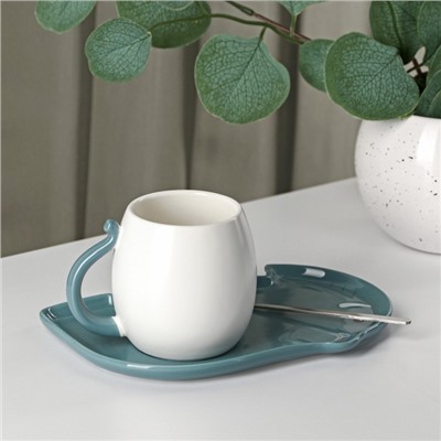 Чайная пара керамическая «Слоник», 2 предмета: кружка с ложкой 220 мл, блюдце 19×12,5 см