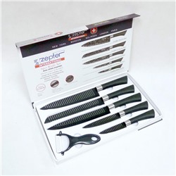 Набор кухонных ножей Zepter 6 предметов (5 ножей+овощечистка) ZP-004 (Аналог) Волнооборазные лезвия