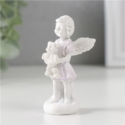Сувенир полистоун "Белоснежный ангел в цветной тоге с мишкой" 7,2х3,5х2,8 см