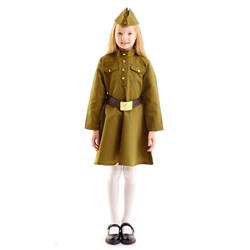 Платье военное для девочки люкс , пилотка, ремень, 8-10 лет, рост 140-152см