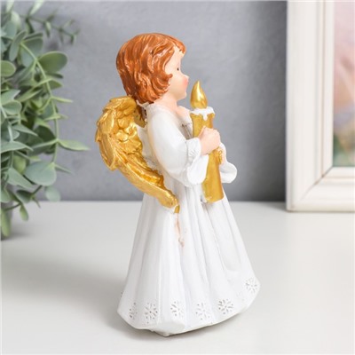 Сувенир полистоун "Праздничный ангел в белом платье" золотые крылья МИКС 9,5х7х15 см