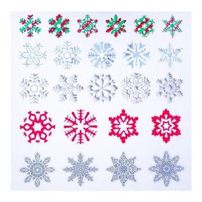 Набор наклеек на окна "Снежинки" серебро, красные, белые, голубые, зелёные, 24 х 37 см