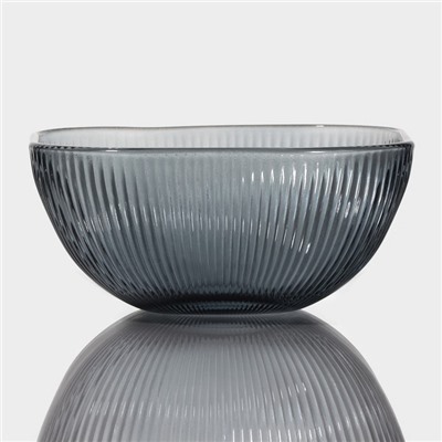 Набор стеклянной посуды «Мави», 6 предметов: 2 миски 350 мл, 2 стакана 250 мл, салатник 800 мл, тарелка d=20,8 см, цвет серый