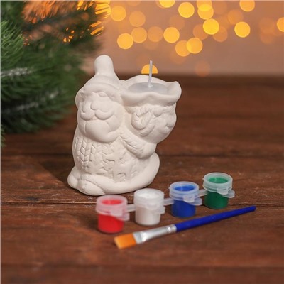 Набор для творчества свеча под раскраску «Дед Мороз с мешком» краски 4 шт. по 3 мл, кисть