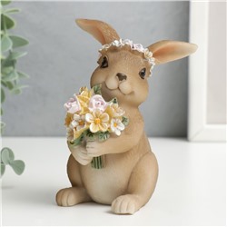 Сувенир полистоун "Кролик в цветочном венке и букетом цветов" 11х7,5х7,5 см
