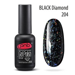 Гель-лак PNB 204 Black Diamond черный с глиттером 8 мл